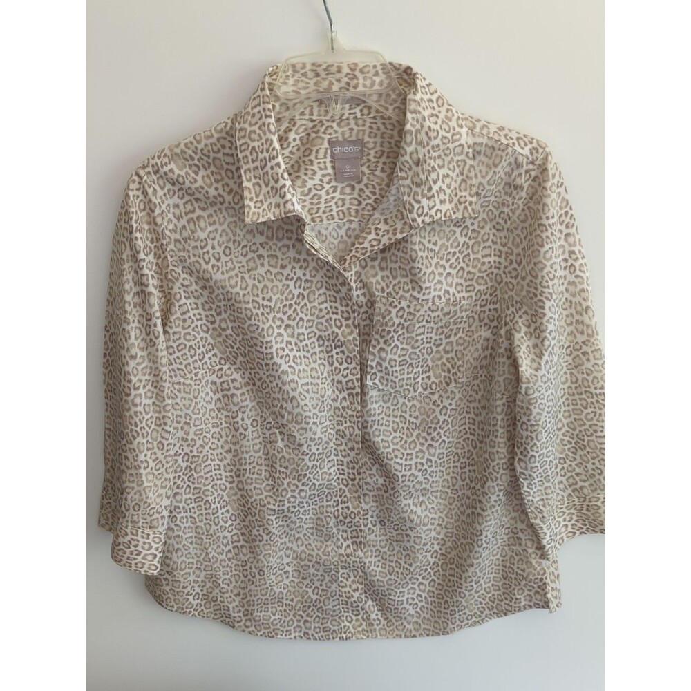 Chico's Women's No Iron Leopard Shirt Size 0